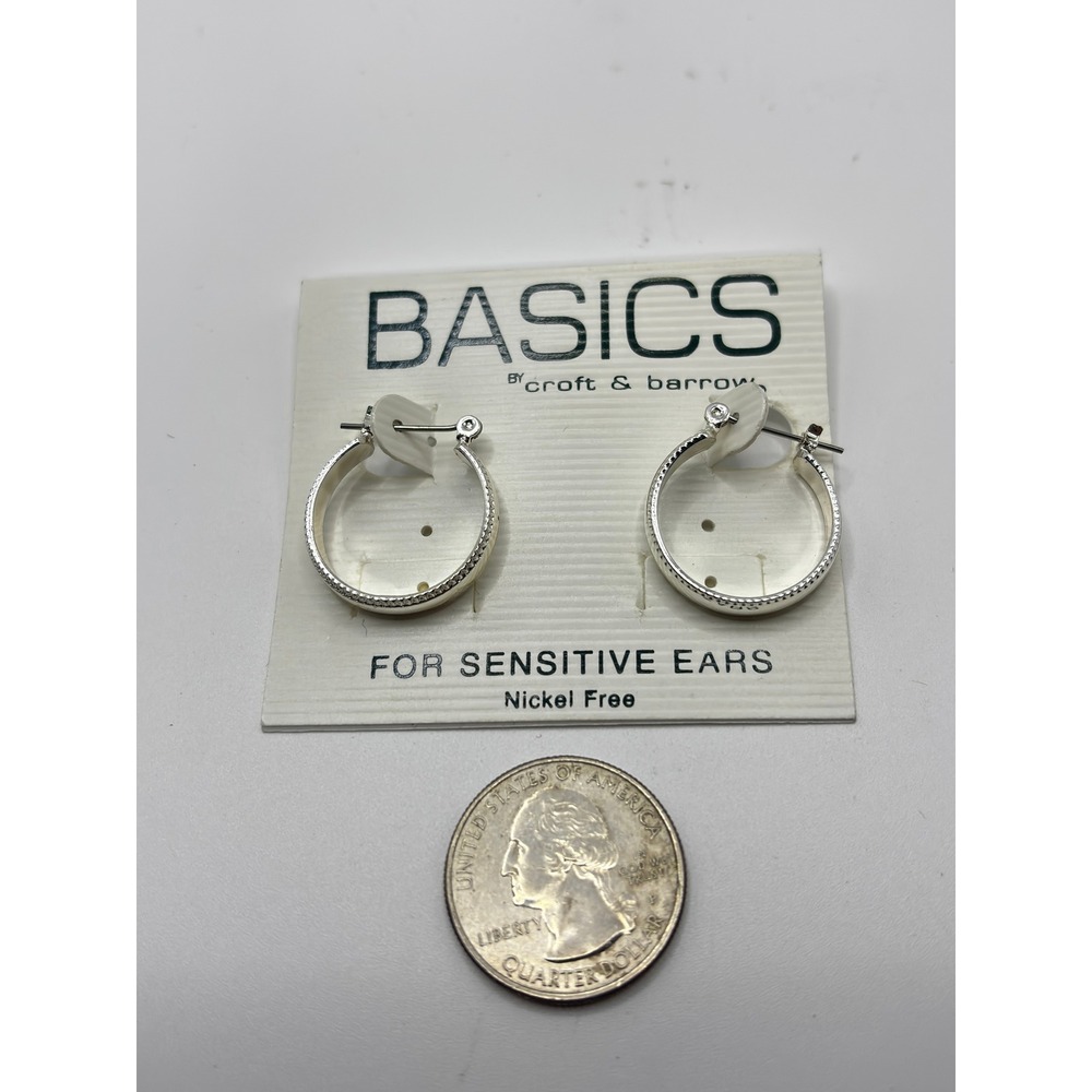 Croft & Barrow Hoop Earrings Womens OS Silver Tone Textured Sensitive Ears - Picture 2 of 2